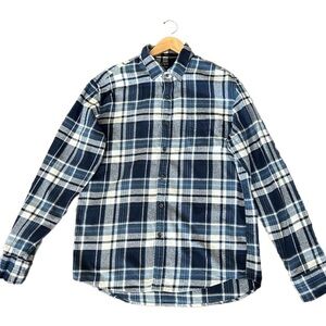 J Crew Classic Blue White Flannel Plaid Button Up Long Sleeve Slim Fit Size L